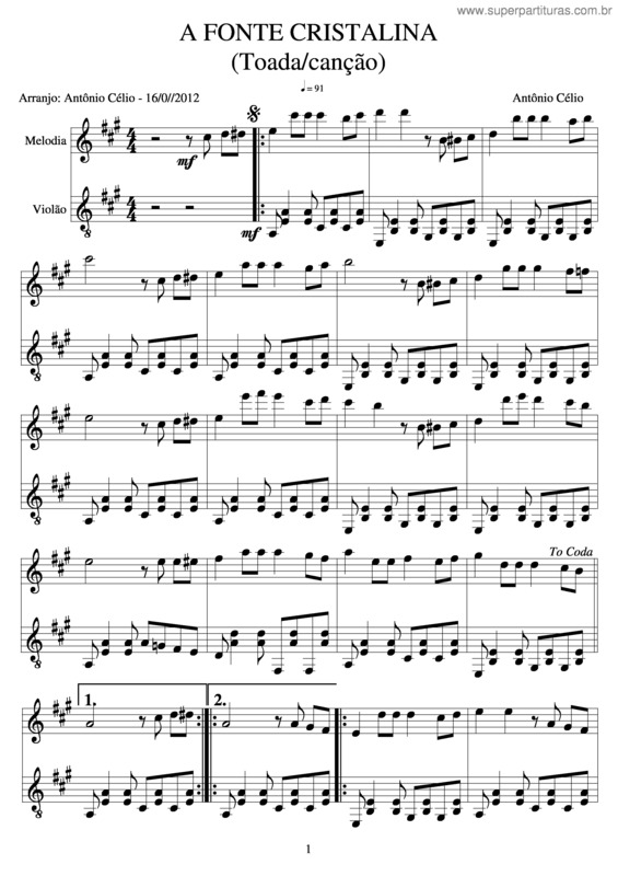 Partitura da música A Fonte Cristalina