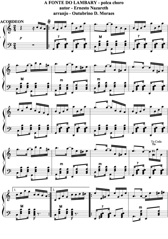 Partitura da música A Fonte de Lambary