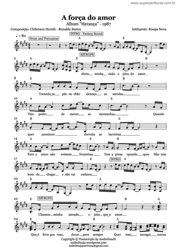 Partitura da música A força do amor v.3