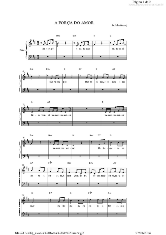 Partitura da música A Força do Amor