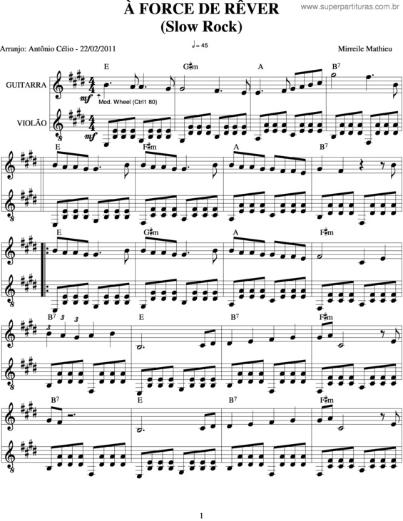 Partitura da música A Force De Rever v.2