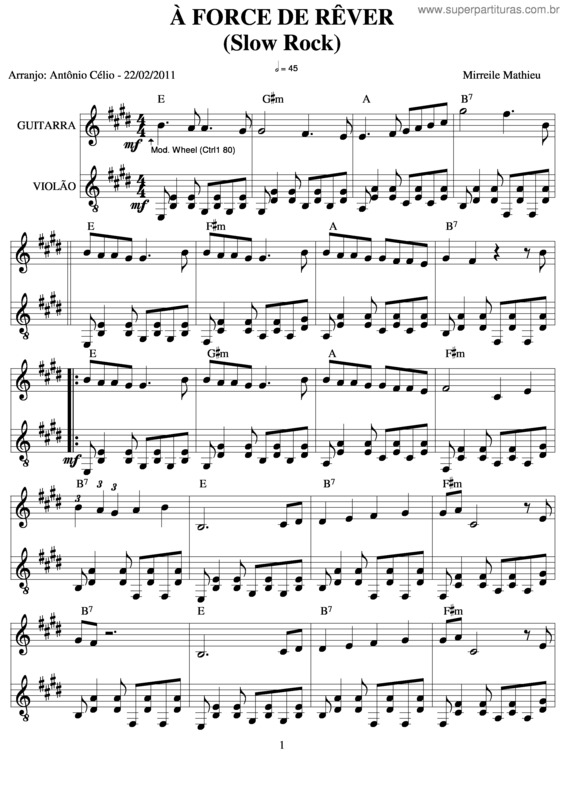 Partitura da música A Force De Rever v.3