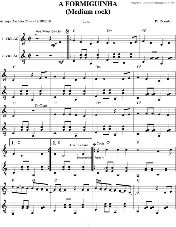 Partitura da música A Formiguinha v.2