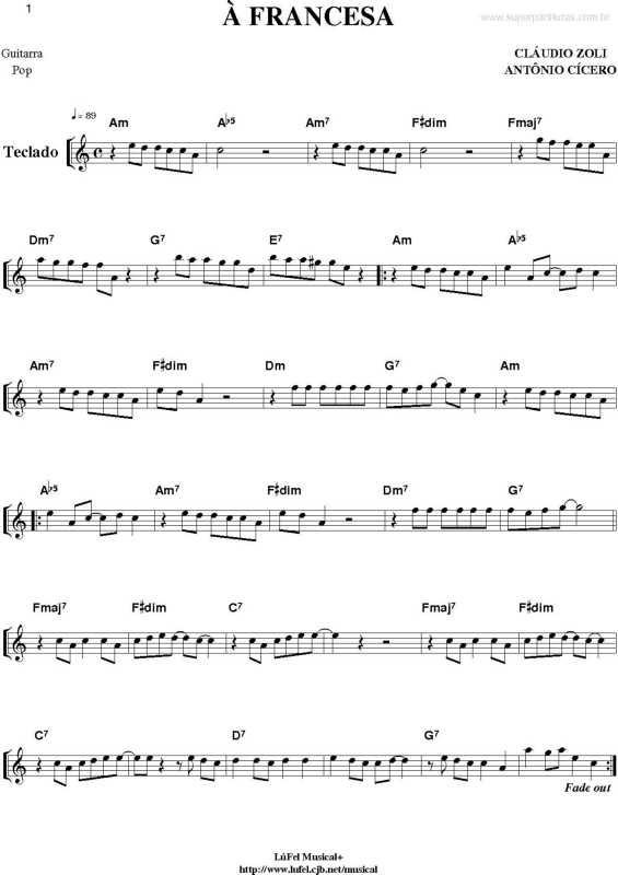 Partitura da música À Francesa