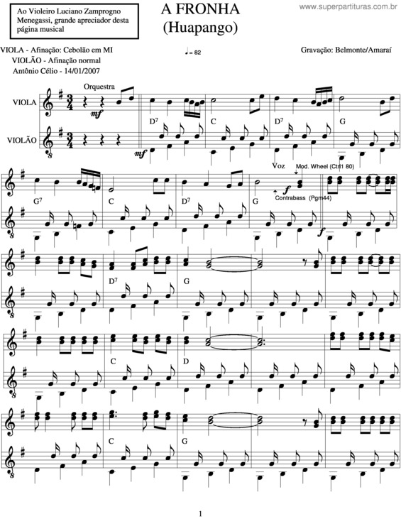 Partitura da música A Fronha