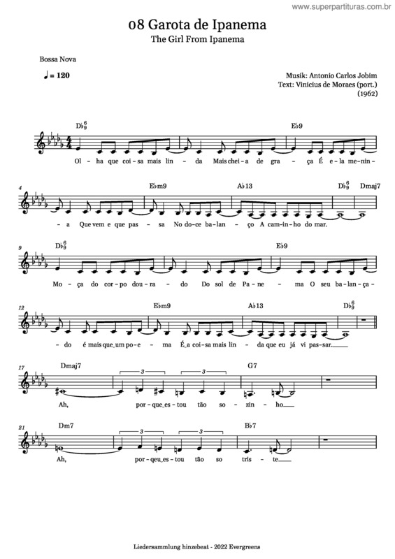 Partitura da música A Garota De Ipanema – Jobim v.2