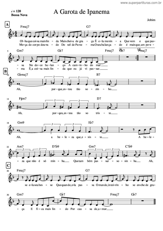 Partitura da música A Garota De Ipanema