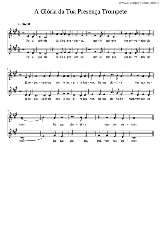 Partitura da música A Glória Da Tua Presença Trompete
