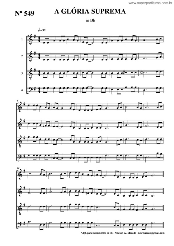 Partitura da música A Glória Suprema v.2