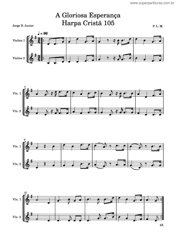 Partitura da música A Gloriosa Esperança Harpa Cristã 105