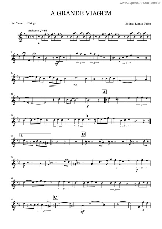Partitura da música A Grande Viagem