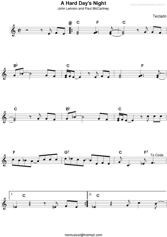 Partitura da música A Hard Day`s Night v.2