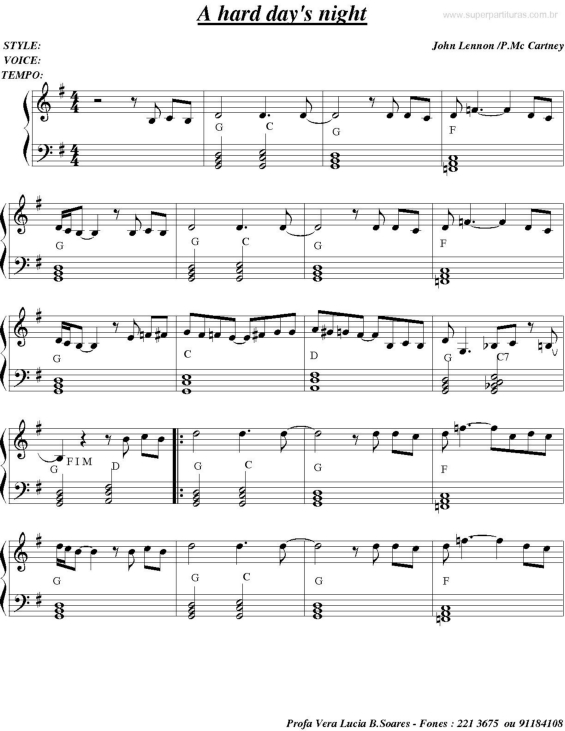 Partitura da música A Hard Day`s Night v.3