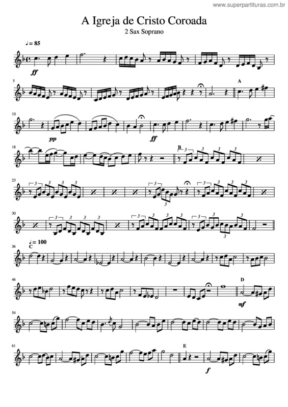 Partitura da música A Igreja De Cristo Coroada Segundo Sax Soprano