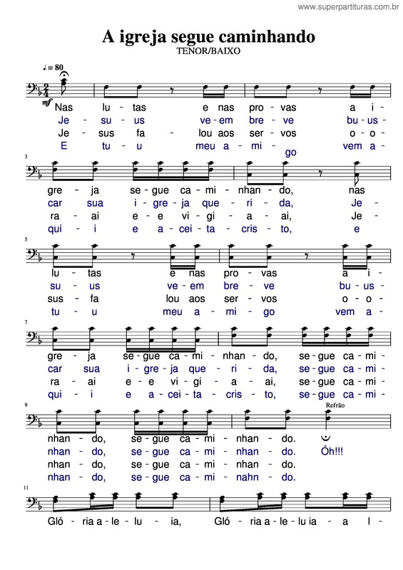 Partitura da música A Igreja Segue Caminhando