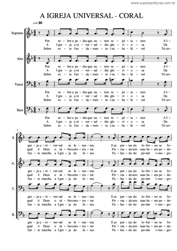 Partitura da música A Igreja Universal–Coral