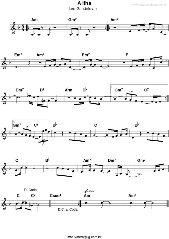 Partitura da música A Ilha v.2