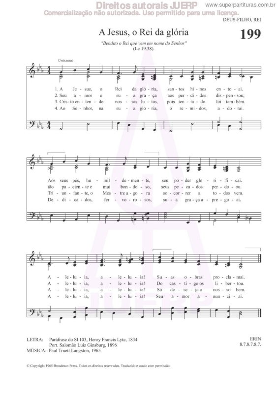 Partitura da música A Jesus , O Rei Da Glória - 199 HCC v.2