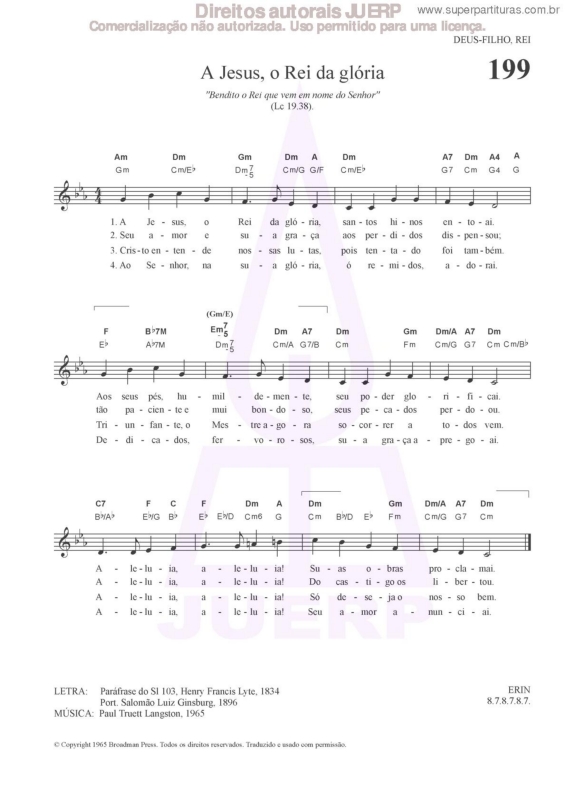 Partitura da música A Jesus , O Rei Da Glória - 199 HCC