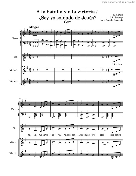 Partitura da música A La Batalla Y A La Victoria/¿Soy Yo Soldado De Jesús? – T. Martin, J.R. Sweney