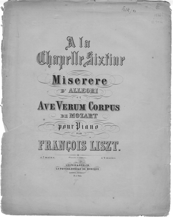 Partitura da música À La Chapelle Sixtine S.461