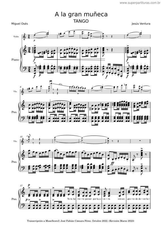 Partitura da música A La Gran Muñeca – Jesús Ventura