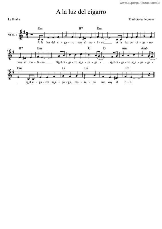 Partitura da música A La Luz Del Cigarro
