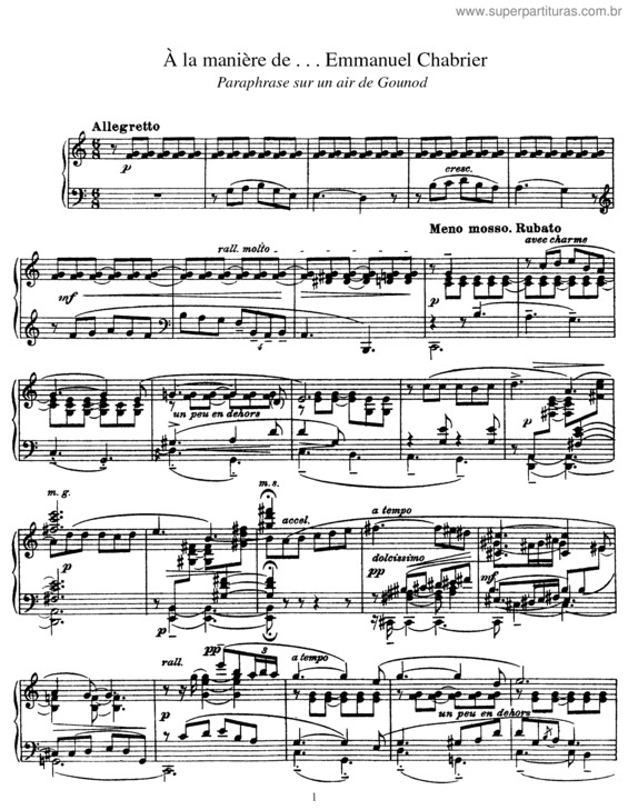 Partitura da música À la manière de Chabrier