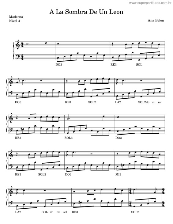 Partitura da música A La Sombra De Un León – Ana Belén