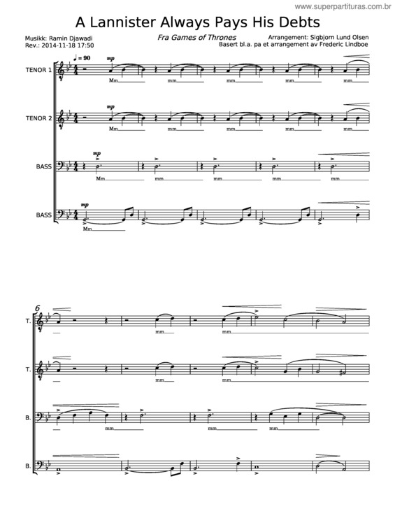 Partitura da música A Lannister Always Pays His Debts – Ramin Djawadi v.2
