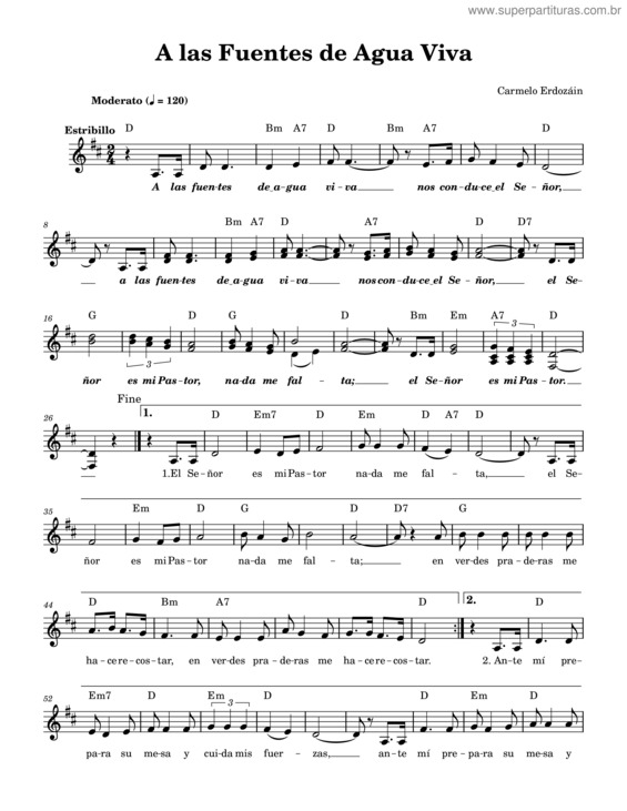 Partitura da música A Las Fuentes De Agua Viva