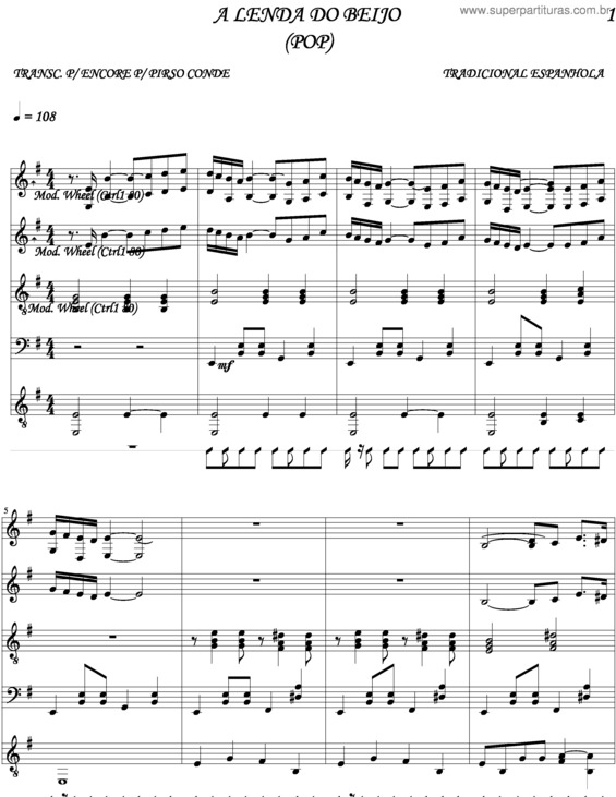Partitura da música A Lenda Do Beijo v.2