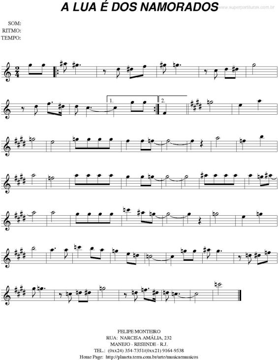 Partitura da música A lua é dos namorados