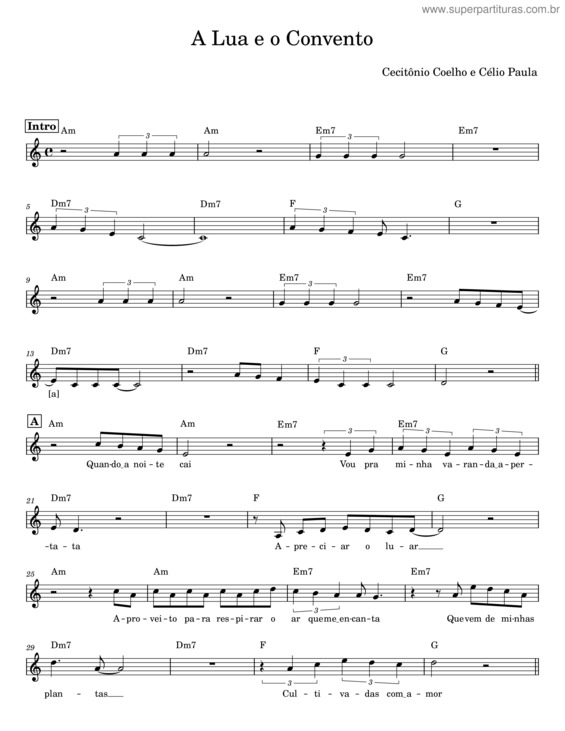 Partitura da música A Lua E O Convento