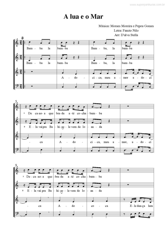 Partitura da música A Lua e o Mar