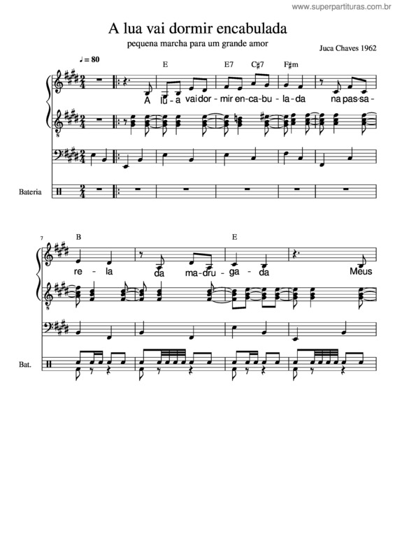 Partitura da música A Lua Vai Dormir Encabulada Mi