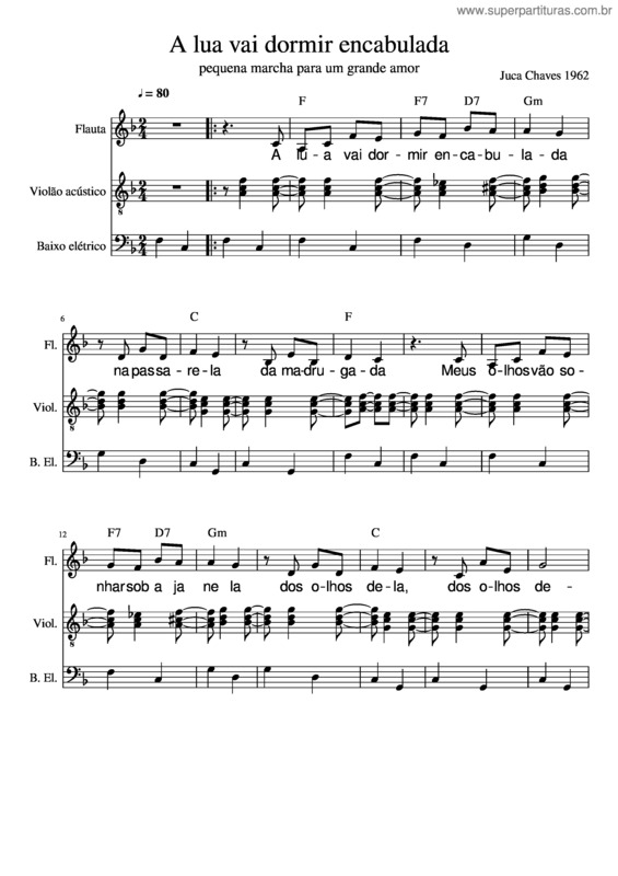 Partitura da música A Lua Vai Dormir Encabulada