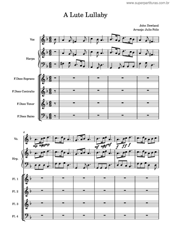 Partitura da música A Lute Lullaby – John Dowland A Lute Lullaby
