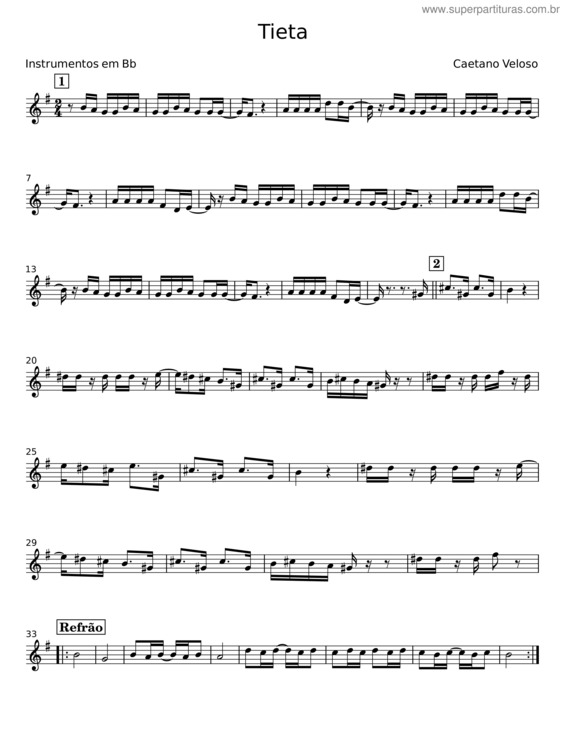 Partitura da música A Luz De Tieta – Caetano Veloso v.2