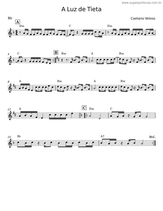 Partitura da música A Luz De Tieta – Caetano Veloso