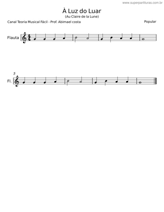 Partitura da música À Luz Do Luar v.2