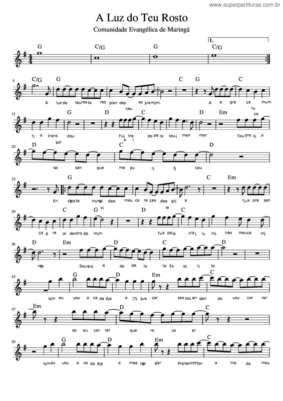 Partitura da música A Luz Do Teu Rosto – Comunidade Evangélica De Maringá 1#