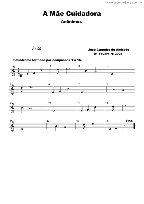 Partitura da música A Mãe Cuidadora