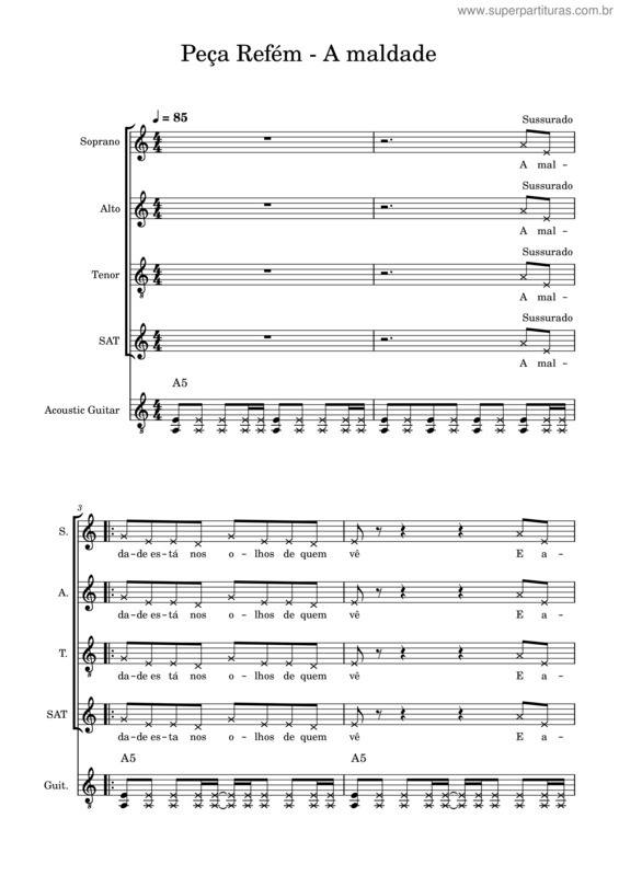 Partitura da música A Maldade Está Nos Olhos De Quem Vê – Cia De Teatro Jeová Nissi Peça Refém – A Maldade