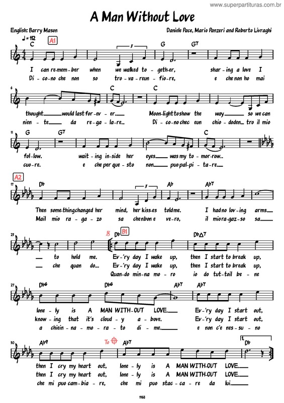 Partitura da música A Man Without Love v.2