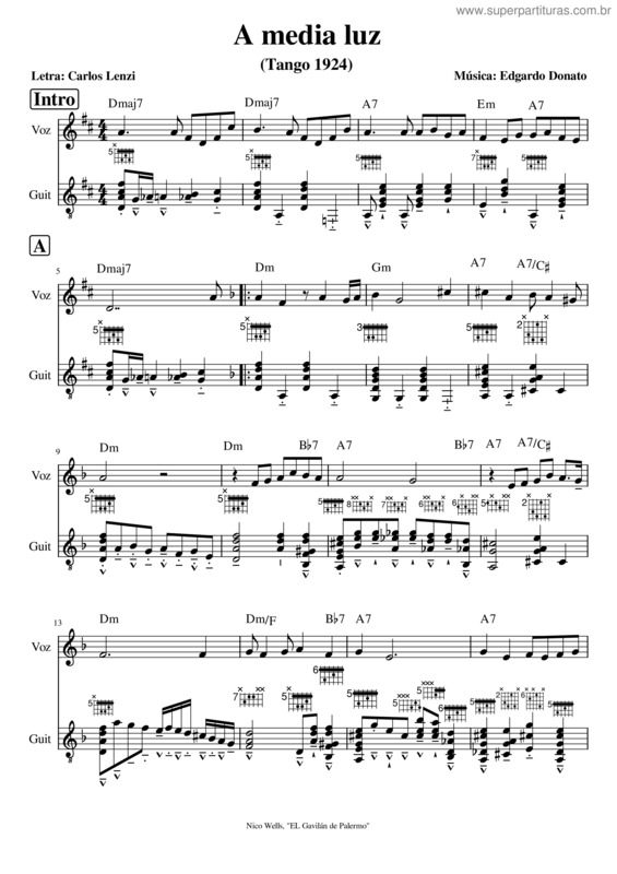 Partitura da música A Media Luz – Carlos Gardel A Media Luz  Dm Melo & Guitarra