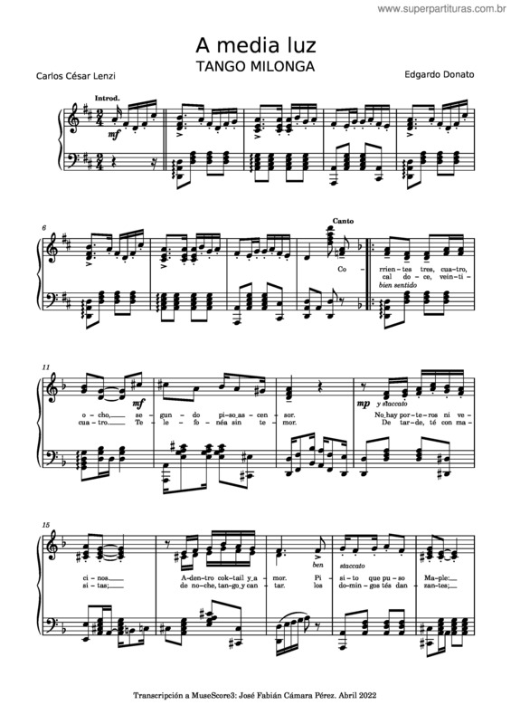 Partitura da música A Media Luz – Edgardo Donato