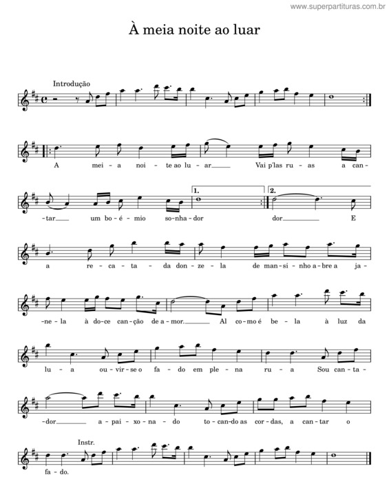 Partitura da música À Meia Noite Ao Luar v.2