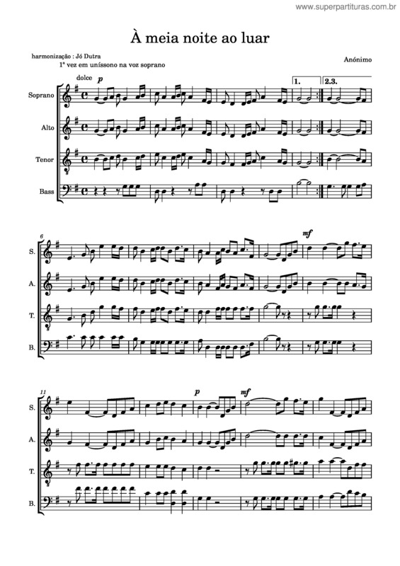 Partitura da música À Meia Noite Ao Luar