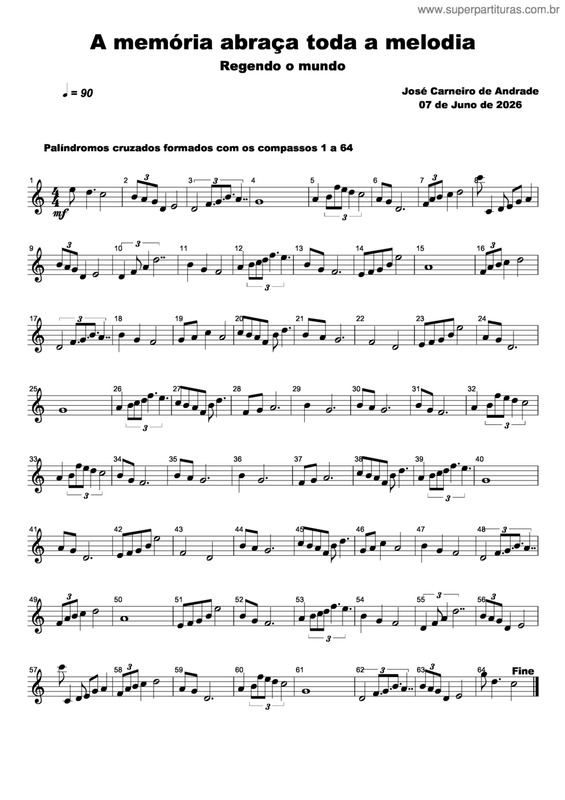 Partitura da música A Memória Abraça Toda A Melodia